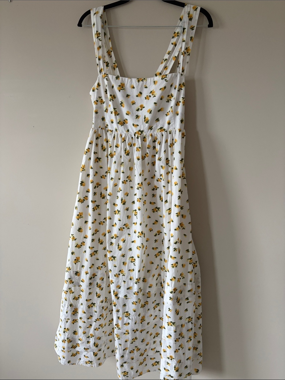 Women's White Midi Sundress with Yellow Floral Print, size 6 Tall